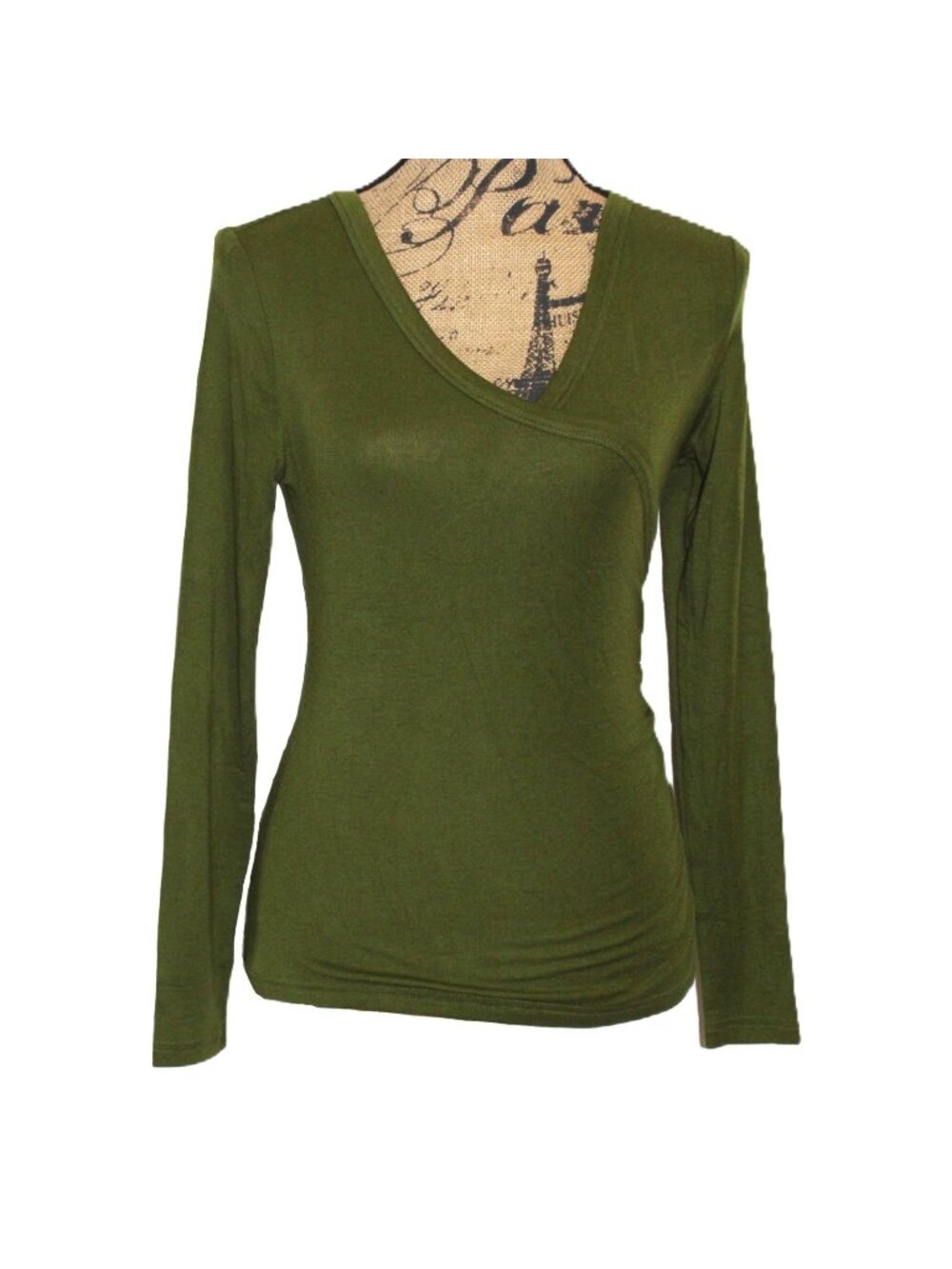 OGL Move Eco-MiyaMoon Surplice Ruched LS Cashmere Blend Top Green Extra Small